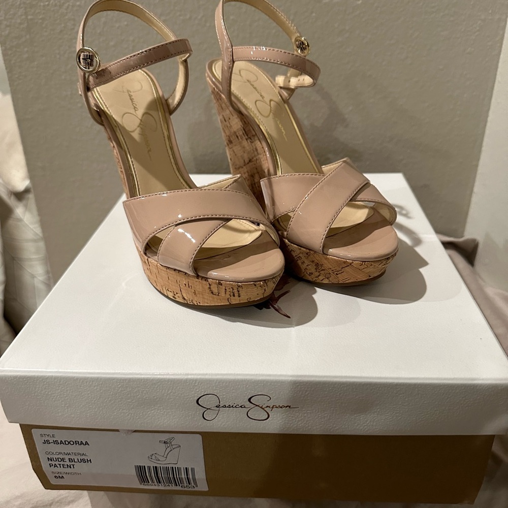 Jessica Simpson. Nude Blush Patent wedges. Size: 6M